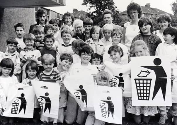LITTER BUSTERS: Kilsyth youngsters are all set to make the place a bit tidier as they set off on a litter pick in July 1986