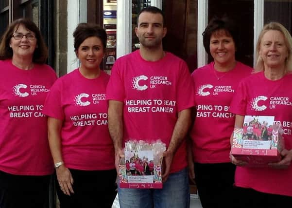 Ready for Carluke Pink Day...Gill Murray and supporters