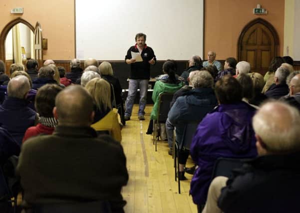 Alan Campbell speaking at the public meeting to discuss the new Biggar Primary School