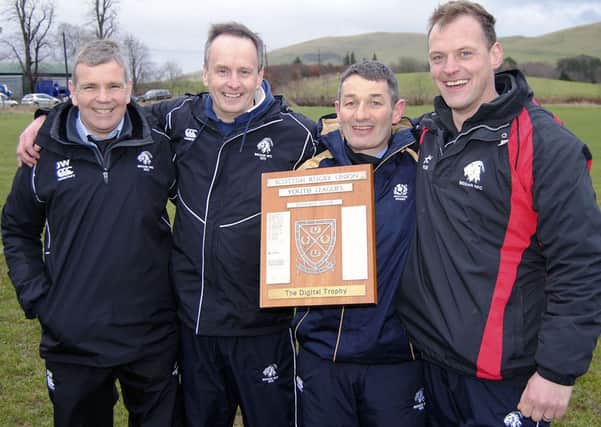 Good result...Biggar Colts coaching team John Warnock, Gavin Hill, Iain Barr and David Murray (Pic by Nigel Pacey).