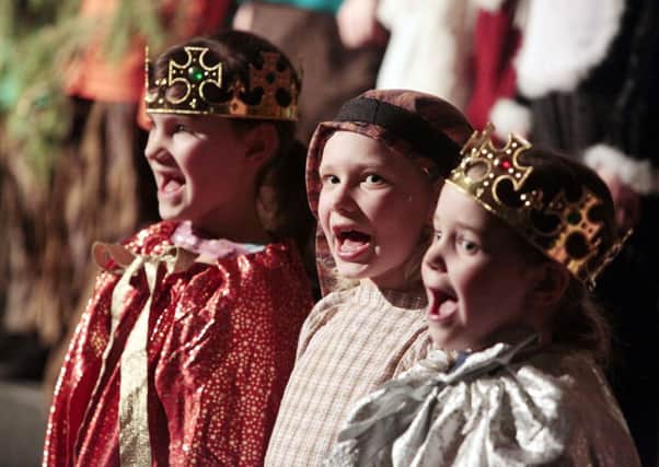 Three wee kings...perform on stage at Coulter Primary School's nativity show (Pic by Helen Barrington)