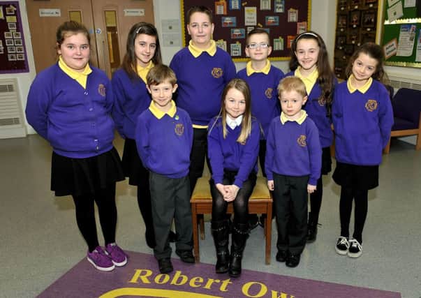 Queen-elect...Paige McCulloch with members of her court from 
Robert Owen Primary (pic Lindsay Addison)