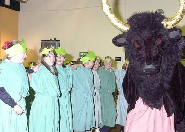TREADING THE BOARDS: Pupils of Abronhill High School take part in The Minataur during a visit to the school by Scottish Opera in February 2004.