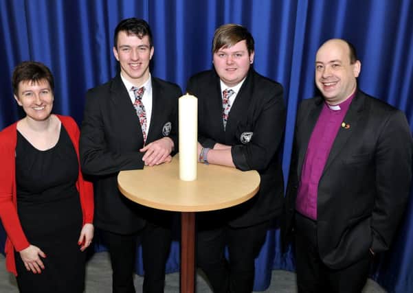 Inspired assembly...Max and and Dougie with Pauline Kerr and Rev Bryan Kerr