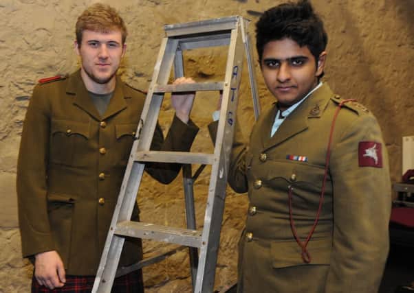 Photograph Jamie Forbes 8.2.14  BISHOPBRIGGS Fort Theatre - Fraz Zaib (16) from Bishopbriggs and Robert Tombe (20) taking part in World War 1 show.