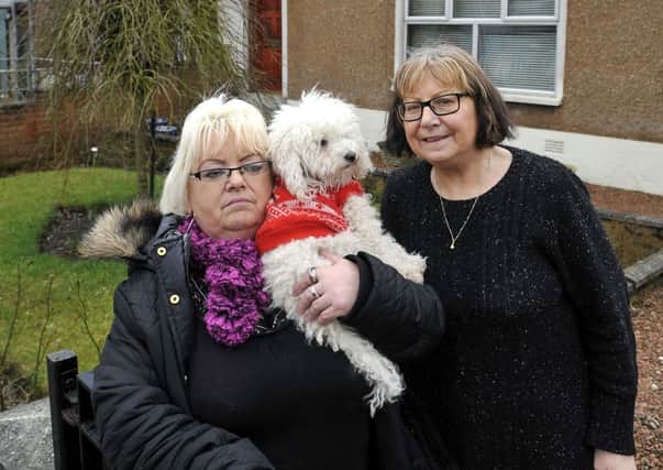 Left out...sisters Anne and Evelyn McInnes with their dog Milly