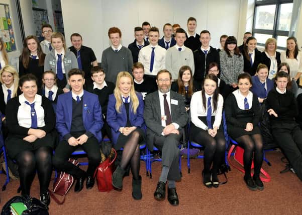 Lording it up...Lord Mar with Carluke High pupils