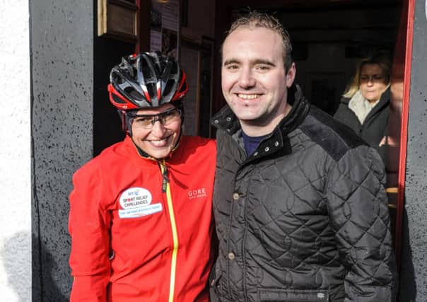 Pit stop...for Million Pound Drop host Davina McCall, with Gazette reporter Ross Thomson (Pic Andrew Wilson)