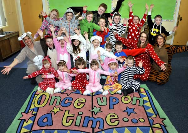 Bedtime story...pupils and staff at Forth Primary School wore their onesies for Unicef (Pic Lindsay Addison)
