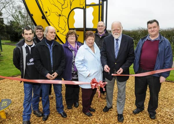 Grand opening...Councillor Hamish Stewart opens the new playpark