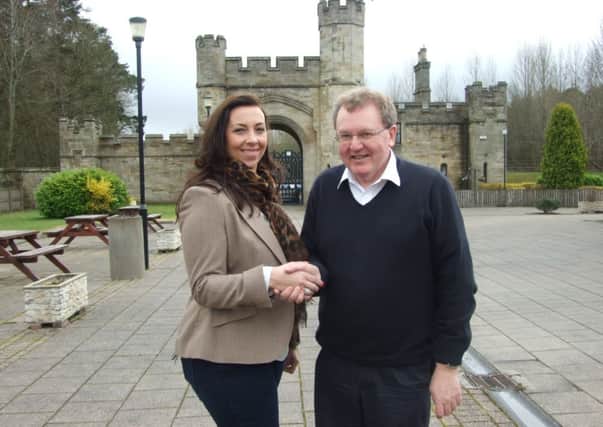 Selection...Donna Hood, who will stand for the Conservative party, with Clydesdale MP David Mundell at her family owned and operated business Cairn Lodge Services (Submitted pic)