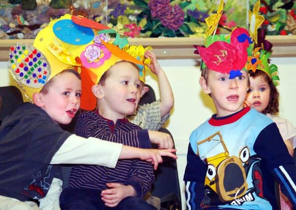 Wee crackers...there were plenty of Easter bonnets on show at Crossford Hall when the village playgroup staged its annual parade (Pic Lindsay Addison)