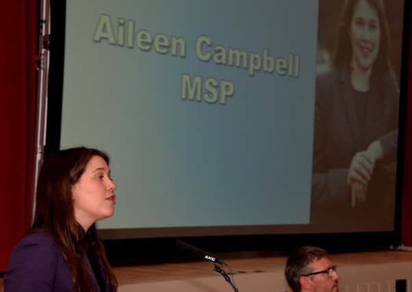 Vote Yes...said Clydesdale MSP Aileen Campbell at the Carluke and Lanark Gazette Scottish Independence Debate in Lanark Memorial Hall on Monday, May 26, 2014 (Pic Rodger Price)