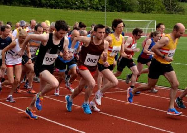 And they're off...in the Carluke on the Run 2014 five mile race at John Cumming Stadium on Sunday, June 1, 2014 (Pic Rodger Price)