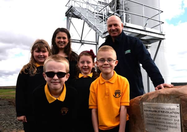 Renewable Revolution...for Carnwath Primary pupils at Muirhall Wind Farm extension opening with Aileen Campbell and Chris Walker, windfarm managing director (Pic Rodger Price)