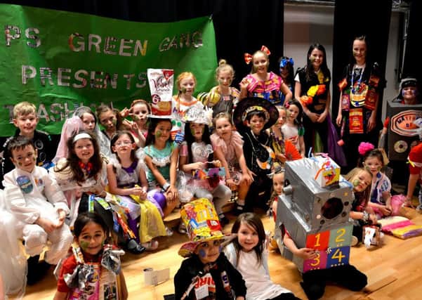 Green gang...Lanark Primary School pupils put rubbish to creative use in their trashion show (Pic Rodger Price)