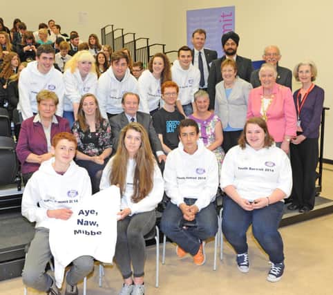 Bearsden Academy, Referendum Debate, Annabel Goldie MSP, Cllr Gemma Welsh, Ross Greer and Fiona McLeod MSP with East Dumbarton Youth Council ( Senior pupil from ED schools) and Provost and Cllrs