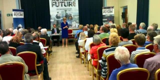 Ms Sturgeon addresses the meeting in the Fairweather Hall.