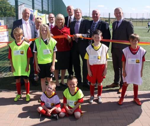 Councillor Montague and Kenny McAskill at the official opening of the pitch.