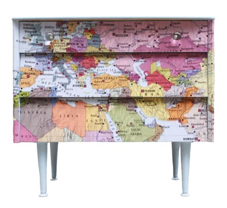 Hand decorated world map chest of drawers, 800GBP, Natural History Museum.
