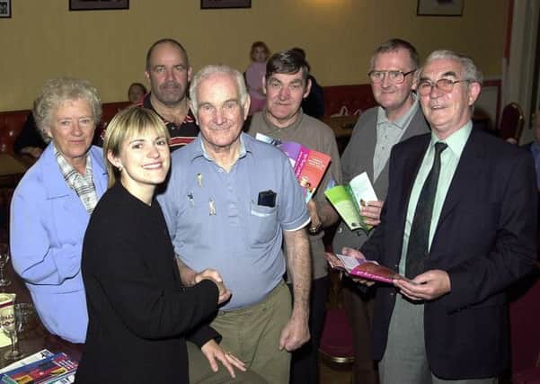 MEP VISITt: Catherine Stihler MEP paid a visit to Croy Miners Welfare Club in 2002. (Picture by Alan Murray, ref. 4556)