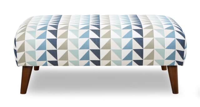 Barton rectangular footstool, in triangular blue pattern.