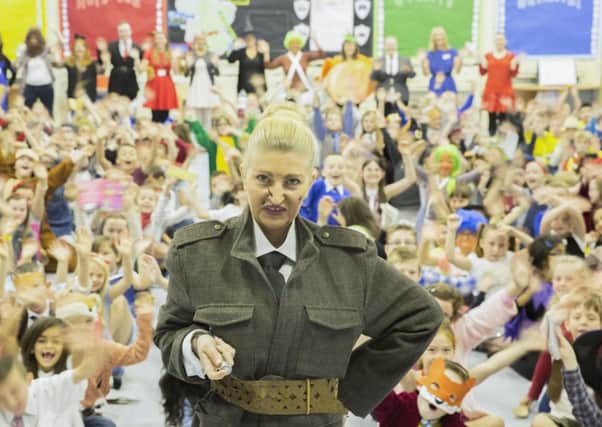 CUMBERNAULD. Whitelees Primary holding "Dahlicious" dress up day with fancy dress inspired by Roald Dahl books. 
Head teacher is Bea Hunter, dressed as Miss Trunchbull from Dahl's book, Matilda.