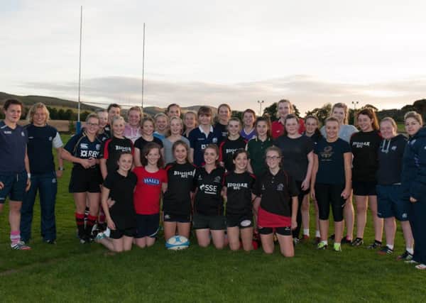 In training...Biggar RFC girls teams were given top tips by four members of the Scottish Ladies International Team (Pics by Sarah Peters)