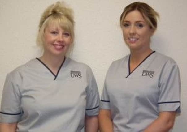 SFCG University of the West of Scotland nurses Joanne McFarlane and Yvonne Keyes. NHS Lanarkshire is helping to train the next generation of nurses on how to help smokers give up while in hospital.