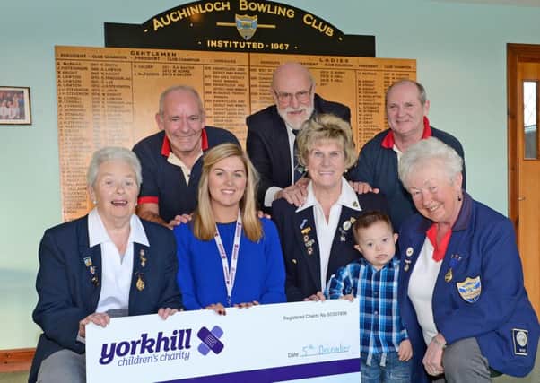 05-12-2014
Auchinloch Bowling Club, Cheque presentation to Yorkhill Hospital. Gavin Strachan 4 with Gran Doreen (President) Vice Ken Craigie, members Beth Alston, Ruth Cribbis, Jim Morrans and William Barry present Ali Reade Fund Raising Manager with a cheque for £1200.00.
Picture Paul McSherry.
