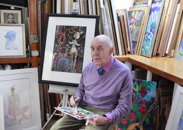 Veteran artist...Kim Redpath still at his easle almost seventy years after graduating from art college
