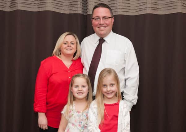 Lord Cornet-elect...Gordon Gray with his wife Karen and daughters Erin and Emma. Gordon will be kirked at noon on Sunday. (Picture Sarah Peters.)