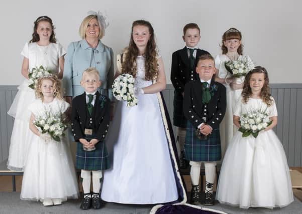 Picture perfect...the 2015 Douglas Gala Court, with Jane Bairner who crowned Queen Nadine Lowe. (Pic Sarah Peters)