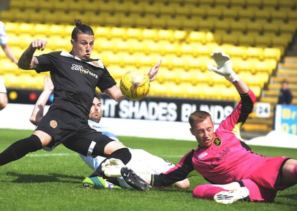 On target...Wes Fletcher scored his first competitive Motherwell goal at Caley