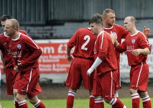 Celebrations for Kilsyth after a goal against Camelon on Saturday