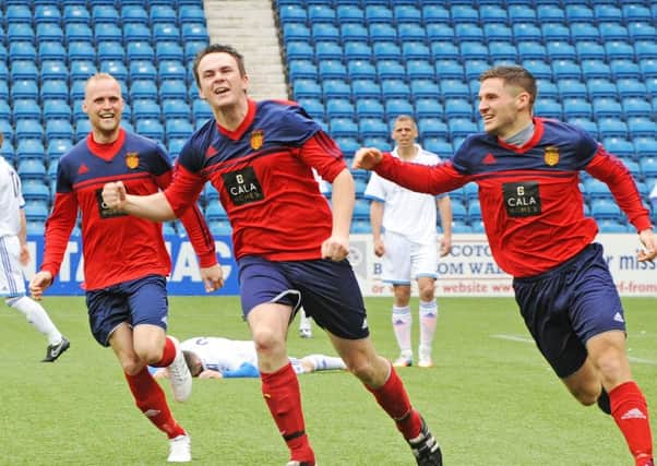 Harestanes celebrate a goal in their Scottish Amateur Cup success which earned them the right to play in the Scottish Cup proper
