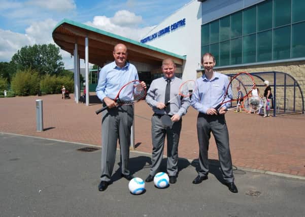 Good sports - Cllr Alan Moir (Convener of Development and Regeneration
  at
  the Council), Mark Grant - General Manager of the Trust and Kirkintilloch
  Leisure Centre Operations Manager Iain Campbell.