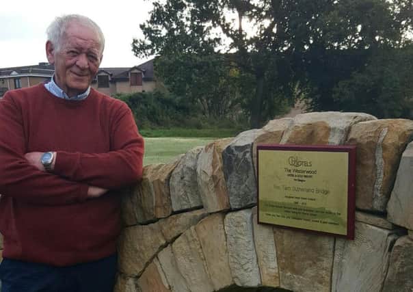 Tam Sutherland at the bridge named in his honour at Westerwood Golf Club