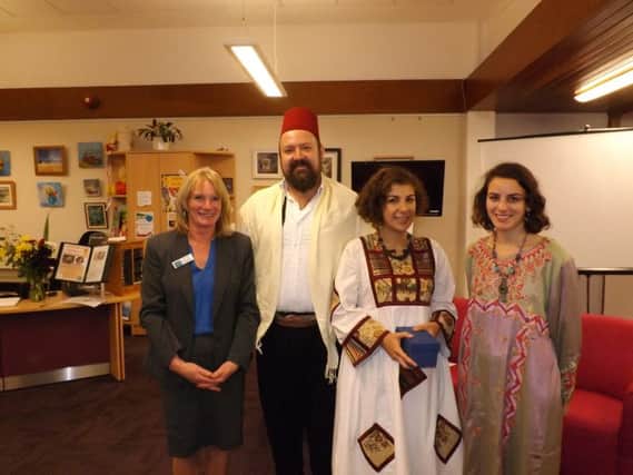 Patricia McArthur from Rothesay Library with visiting Syrian storytellers Bassam Dawood, Dima AlMekdad and Julia Rampen.