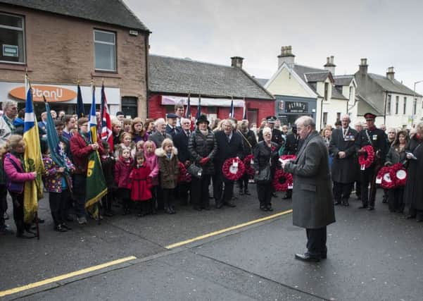 Out in the cold... Lanark Remembrance Day Service outside the Memorial Hall (Picture Sarah Peters)