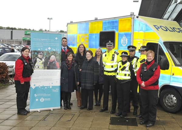 Police Christmas festive campaign launch. Chief inspector Craig Smith, Rhondda Geekie, Evonne Bauer - community protection manager.