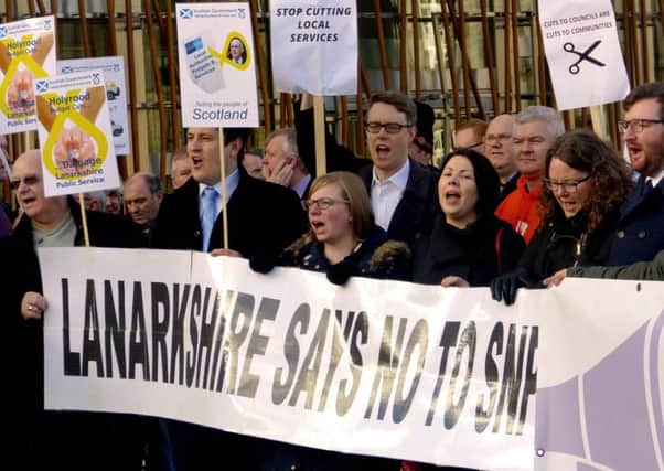 Lanarkshire councillors protest council cuts at Holyrood