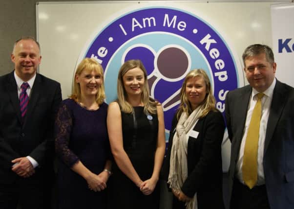 At the launch with the Lord Advocate, right, are l-r Bill Craig and Ruth McQuaid, of the PF office, and  Megan Milligan and Carol Burt from I am Me.