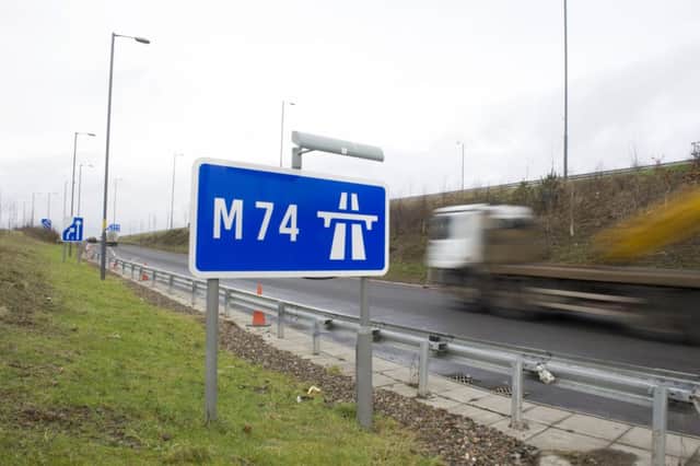 19/02/15. GLASGOW. M74 junction 1a at Polmadie is sinking. Southbound slip road M74.