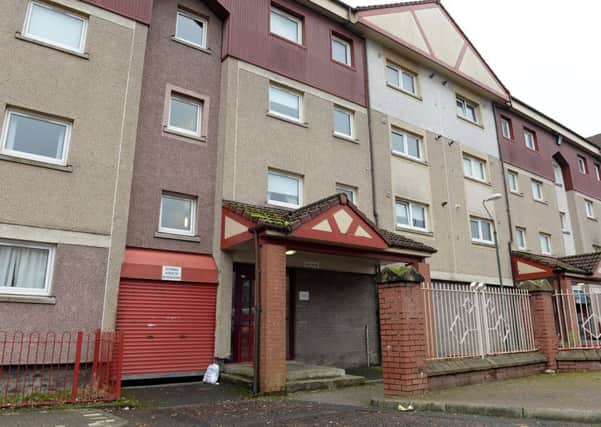 James Friel was stabbed in the foyer of this block of flats in Merrick Terrace.