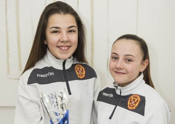 Macy MacVarish (left) and Cara Keenan, Lanark Schoolgirls who are both 12 and playing for the Under 13's squad at Motherwell. (Picture Sarah Peters).