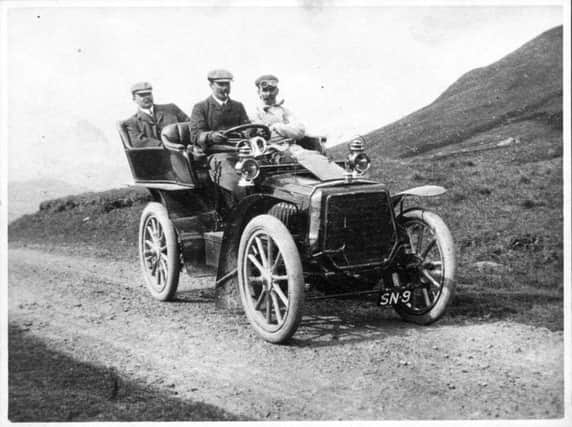 This picture from 1904 shows industrialist John Cameron, a senior partner in the South Bank Iron Works in Kirkintilloch, seated next to his driver in a French made 10hp Panhard  et Levassor.