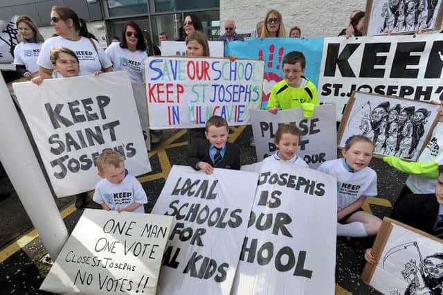 Parents demonstrating about proposed closure of St Joseph's