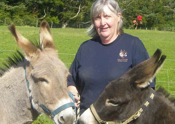 Elma Cunningham with donkeys Coco and Skye
