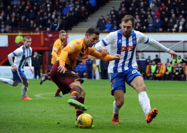 Scott McDonald, pictured during last Saturday's Killie defeat, scored twice in Motherwell's 3-0 win at Tannadice on Tuesday night (Pic by Alan Watson)